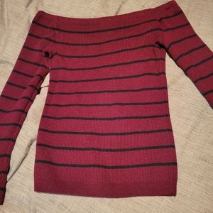 American Eagle cold shoulder sweater top- long sleeve- red with black stripes